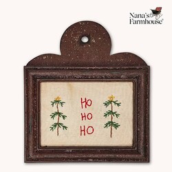Distressed Frame Needle Punch Ho Ho Ho with Trees - 10" x 8.75"