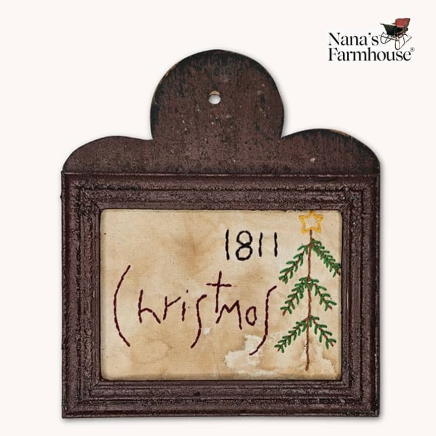 Distressed Frame Needle Punch 1811 Christmas with Tree - 10" x 8.75"