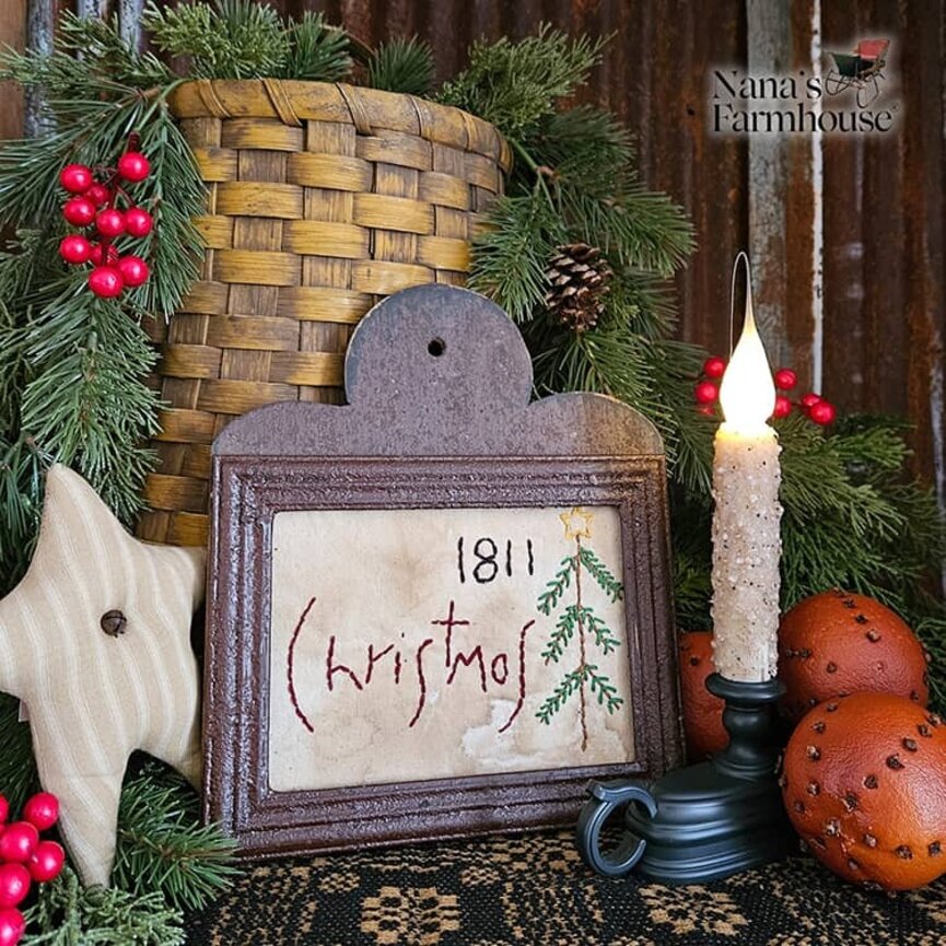 Distressed Frame Needle Punch 1811 Christmas with Tree - 10" x 8.75"