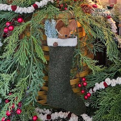 Mouse In Stocking with Candy Cane & Wire Hanger Ornament Green - 10"