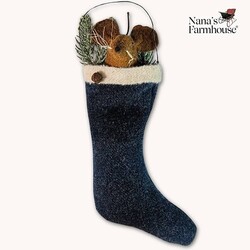 Mouse In Stocking with Candy Cane & Wire Hanger Ornament Blue Plaid - 10"