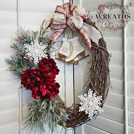 Winterberry & Ice Skates Grapevine Wreath