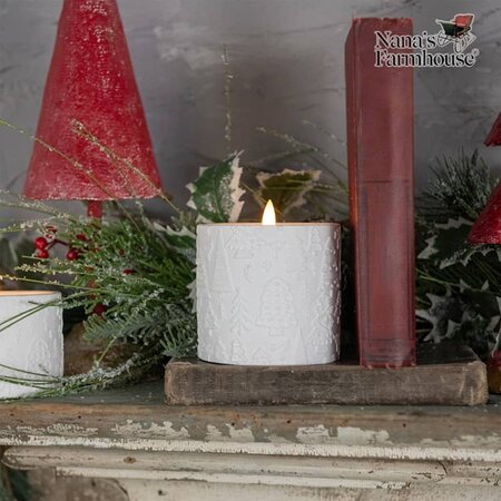 3D Flame Holiday Embossed Candle White
