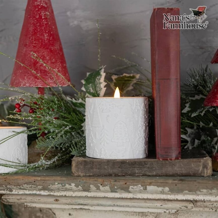 3D Flame Holiday Embossed Candle White - 3.25" x 3.50"