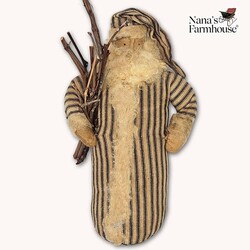 Santa Doll in Sticks Black Ticking Weighted Base - 14.5"