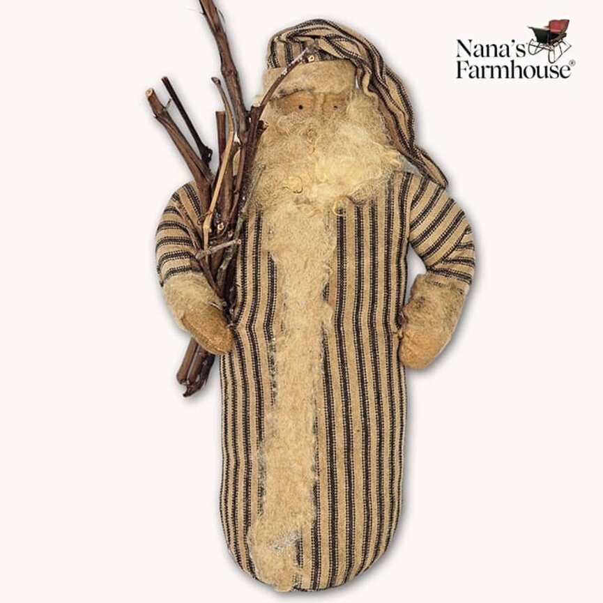 Santa Doll in Sticks Black Ticking Weighted Base - 14.5"