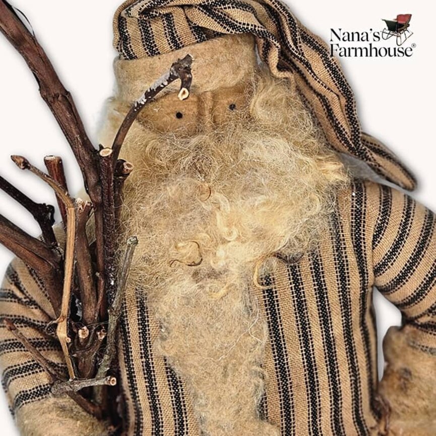 Santa Doll in Sticks Black Ticking Weighted Base - 14.5"