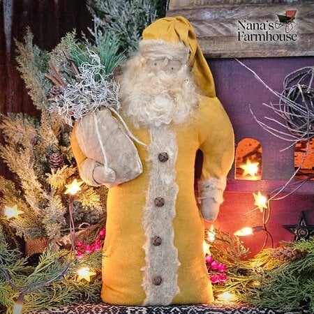 Santa Doll in Mustard Robe Weighted Base