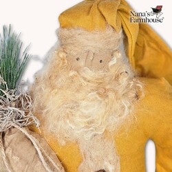 Santa Doll with Greenery Bag Mustard Robe Weighted Base - 16"