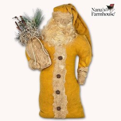 Santa Doll with Greenery Bag Mustard Robe Weighted Base - 16"