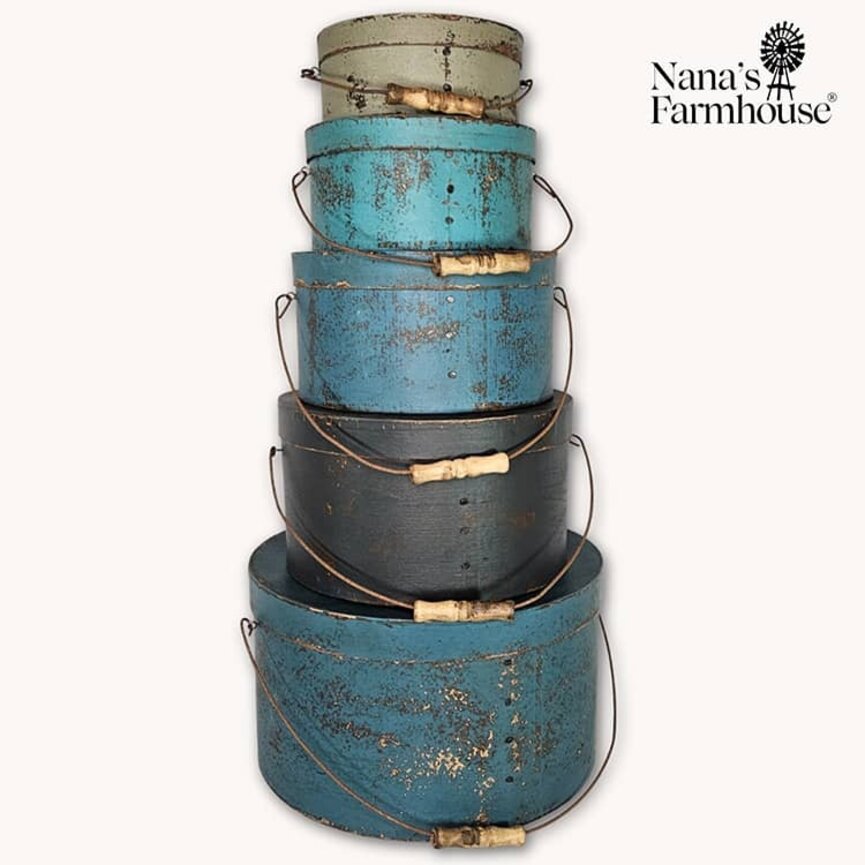 Stack of Round Pantry Boxes with Lids Handles Set of 5 - 27.5" T