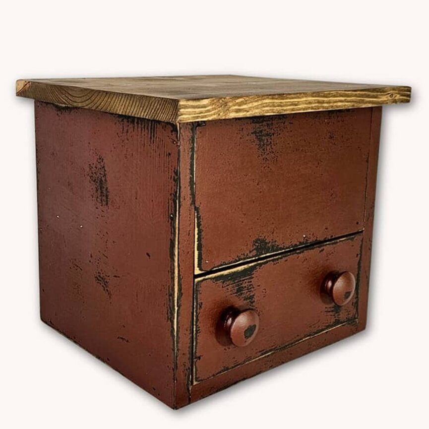 Wooden Box Hinged Lid Drawer with Stained Lid  - 13" x 11" x 11"