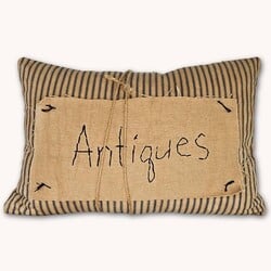 Antiques Pillow Handmade with Blue Ticking Fabric - 15" x 10.5"