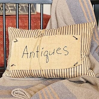 Antiques Blue Ticking Pillow