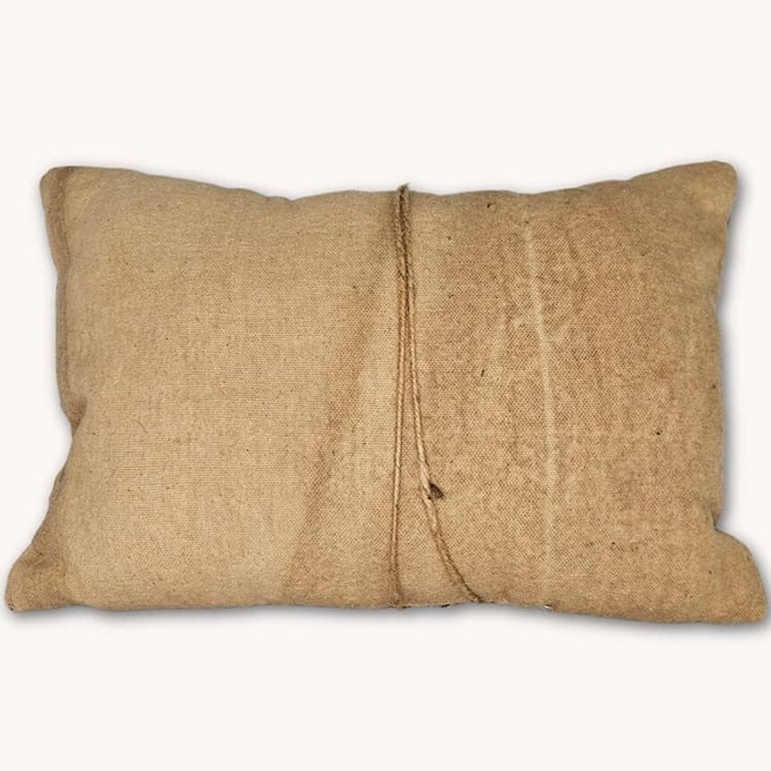 Antiques Pillow Handmade with Blue Ticking Fabric - 15" x 10.5"