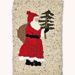 Hooked Rug Santa with Bag & Christmas Tree - 10.5" x 16.5"