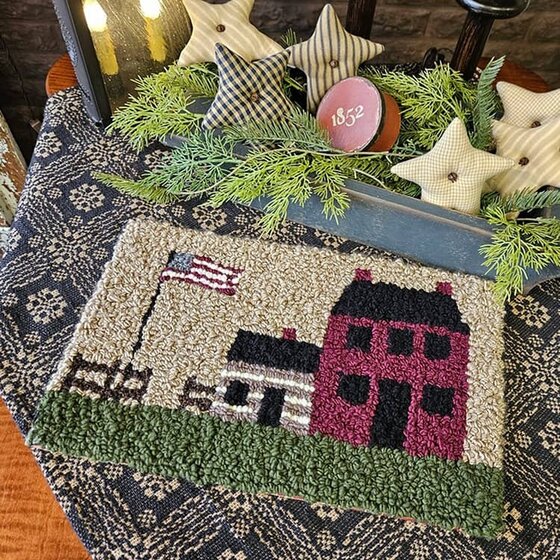 Cabins Hooked Rug with Flag