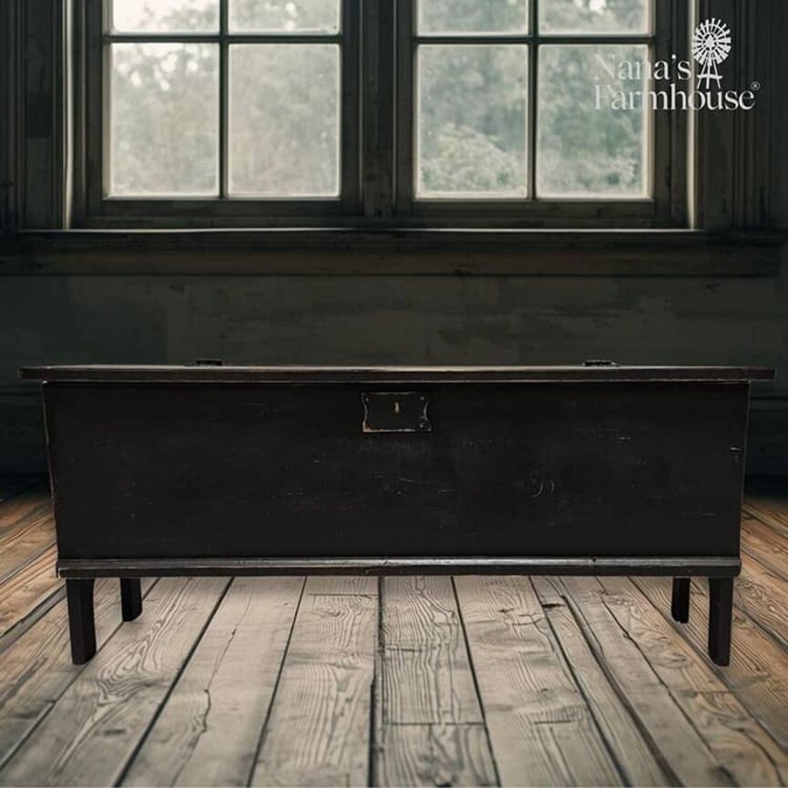 Wooden Chest Hinged Lid Distressed Black - 42" x 13.5" x 18"