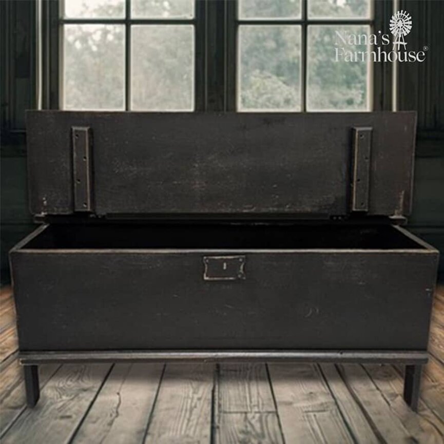 Wooden Chest Hinged Lid Distressed Black - 42" x 13.5" x 18"