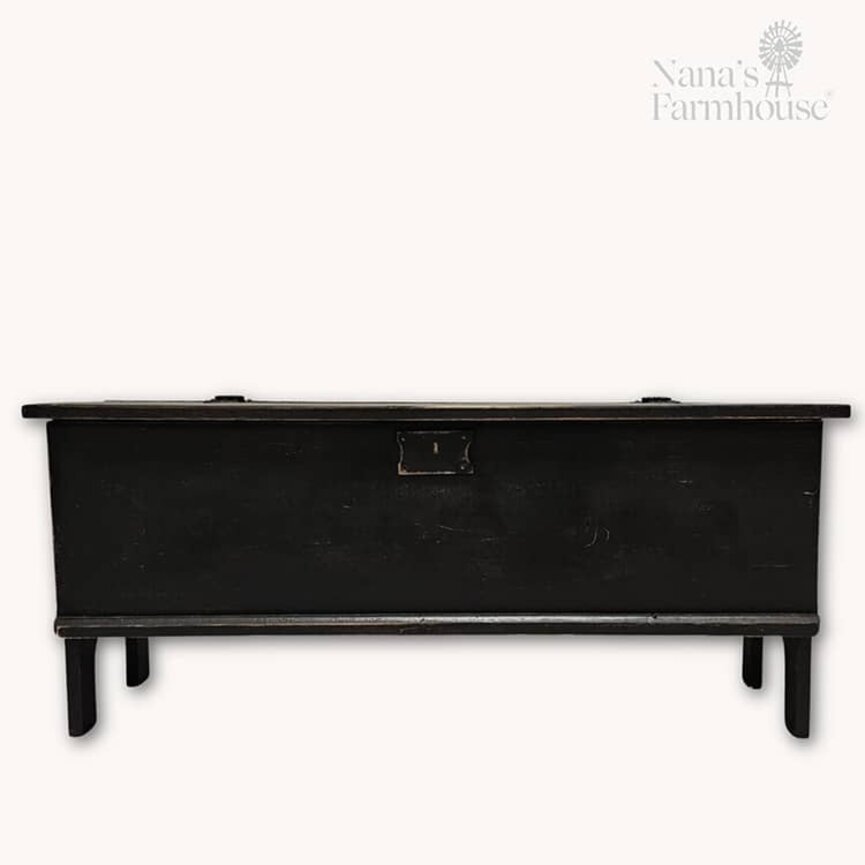 Wooden Chest Hinged Lid Distressed Black - 42" x 13.5" x 18"