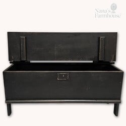 Wooden Chest Hinged Lid Distressed Black - 42" x 13.5" x 18"