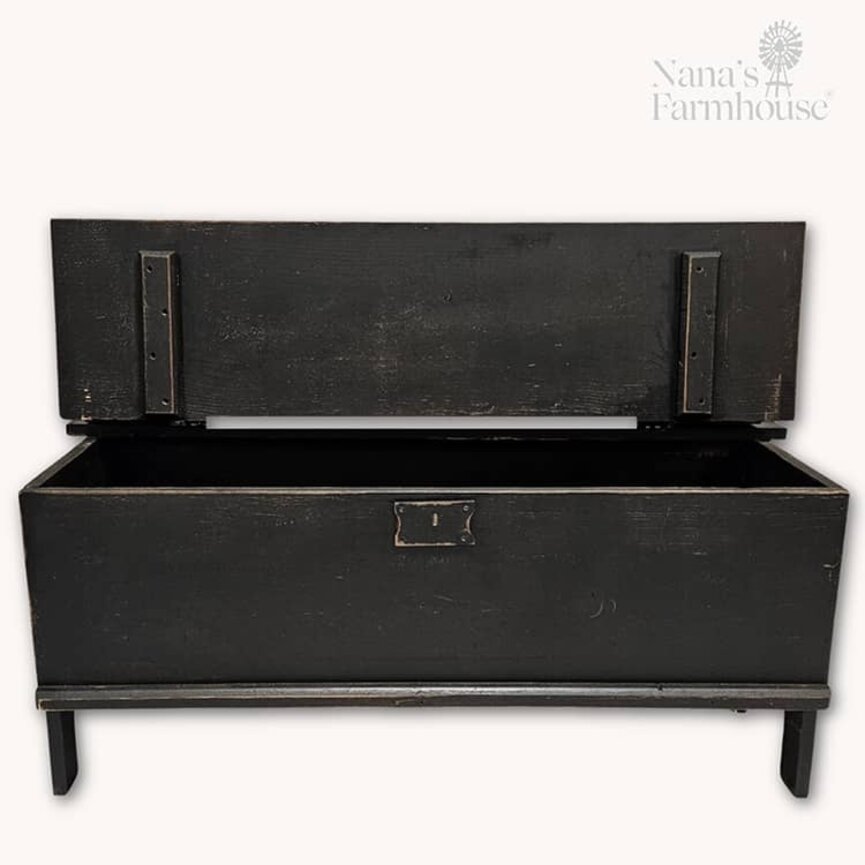 Wooden Chest Hinged Lid Distressed Black - 42" x 13.5" x 18"