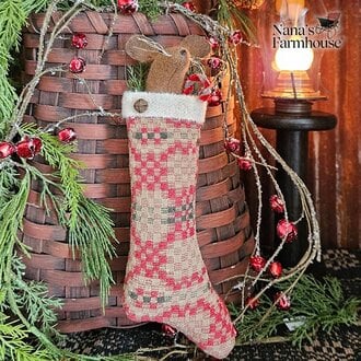 Mouse In Stocking Ornament in Red Green Coverlet