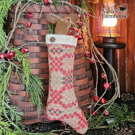 Mouse In Stocking Ornament in Red Green Coverlet