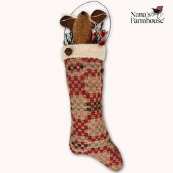 Mouse In Stocking with Candy Cane & Wire Hanger Ornament Red Green Coverlet - 10"