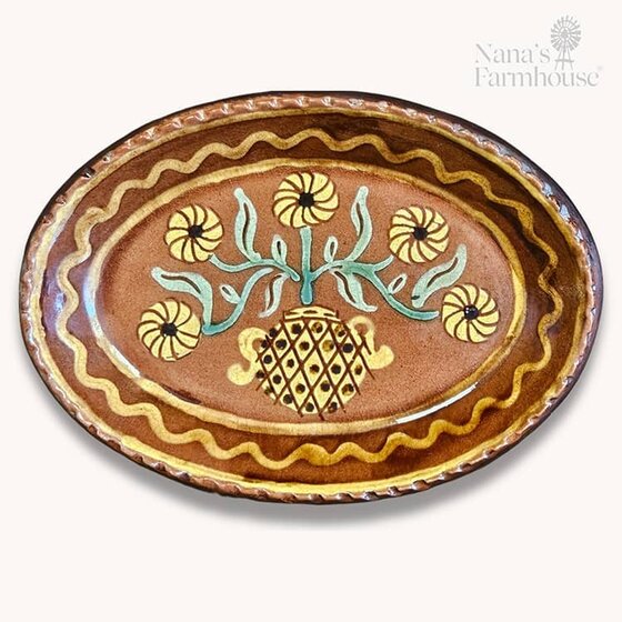 Vase with Flowers & Vines Oval Plate