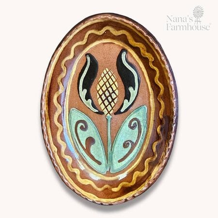 Flower with Leaves & Yellow Flower Oval Plate