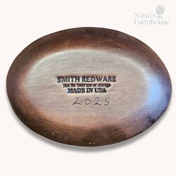 Smith Redware Flower with Green Leaves & Yellow Flower Oval Plate - 6.5"