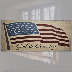 God & Country American Flag Sign - 16" x 36"