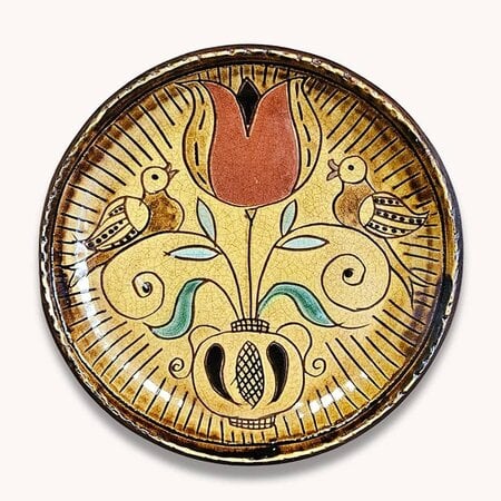 Vase with Flower & Birds Plate