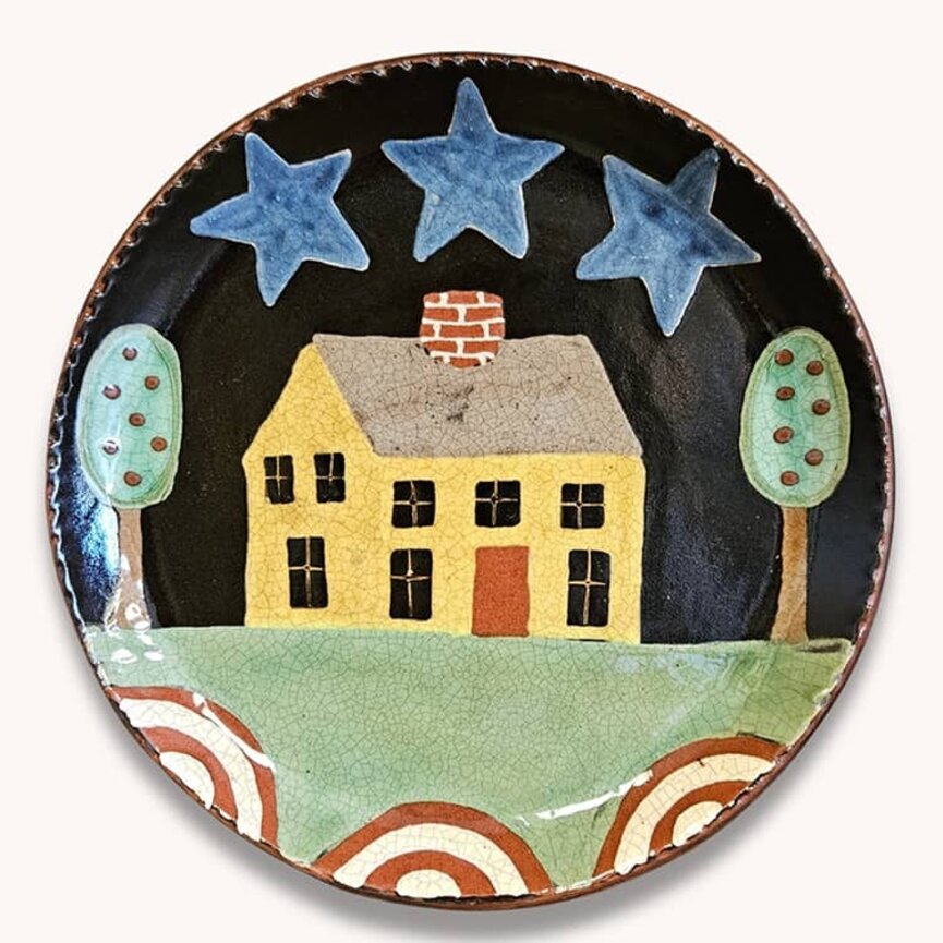Smith Redware House with Stars Redware Plate - 9.5"