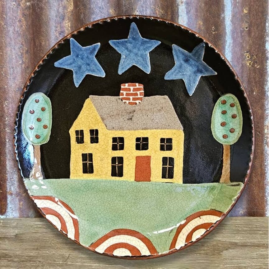 Smith Redware House with Stars Redware Plate - 9.5"