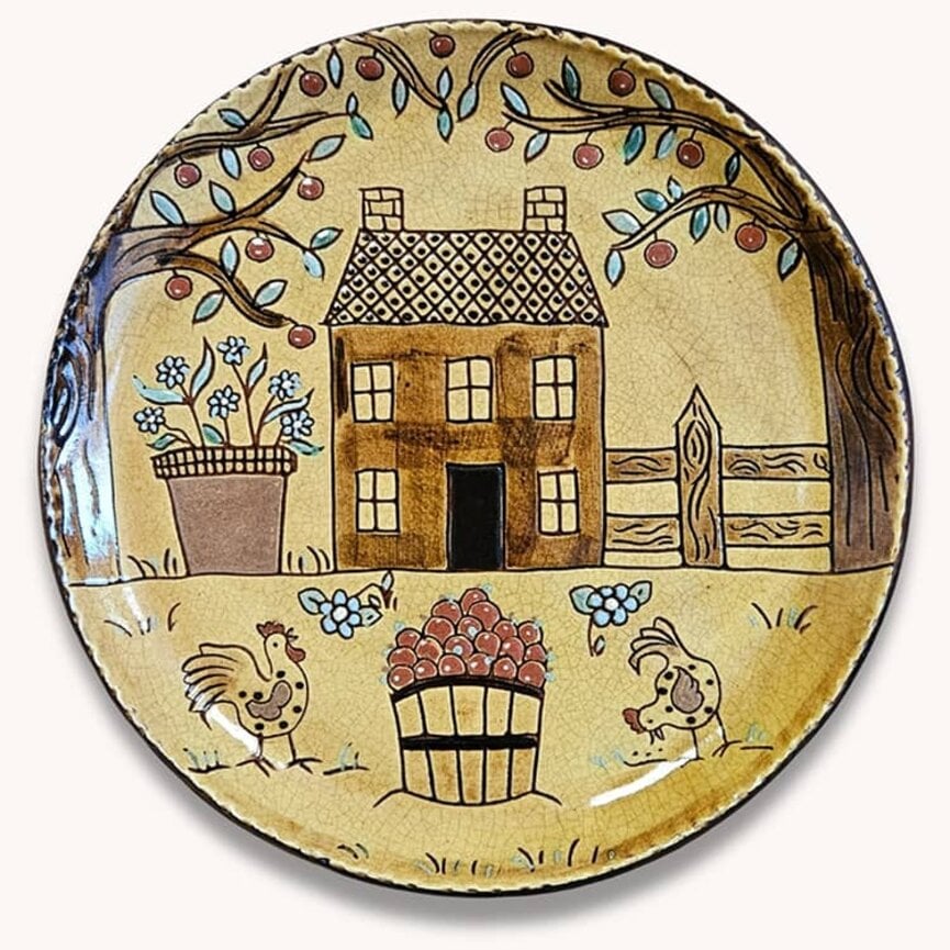 Smith Redware Cottage & Trees Plate - 10.5"