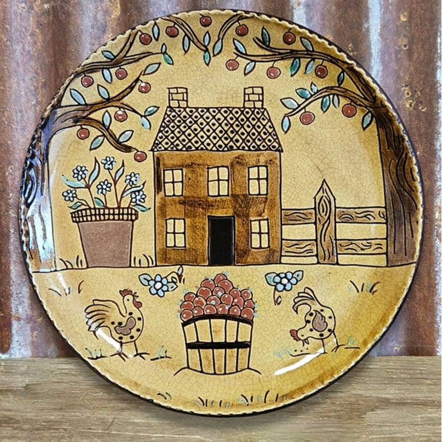 Smith Redware Cottage & Trees Plate - 10.5"