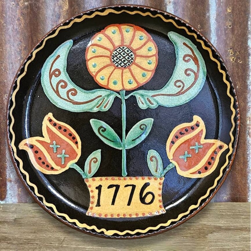 Smith Redware 1776 Floral Plate - 10.5"