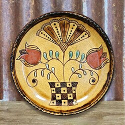 Smith Redware Vase with Flowers Plate - 8"