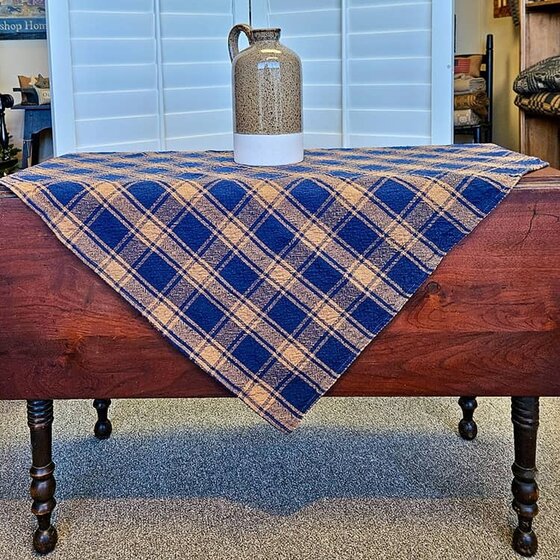Homespun Check Table Square Indigo Carmel - 43" x 46"