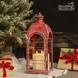 Red Metal Lantern - 21" x 7.25"