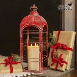 Aged Red Metal Lantern - 27.25" x 9"