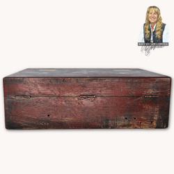 Kathy Graybill Hand Painted Antique Red Box with Working Key - 5.5" x 14.25" x 8.75"