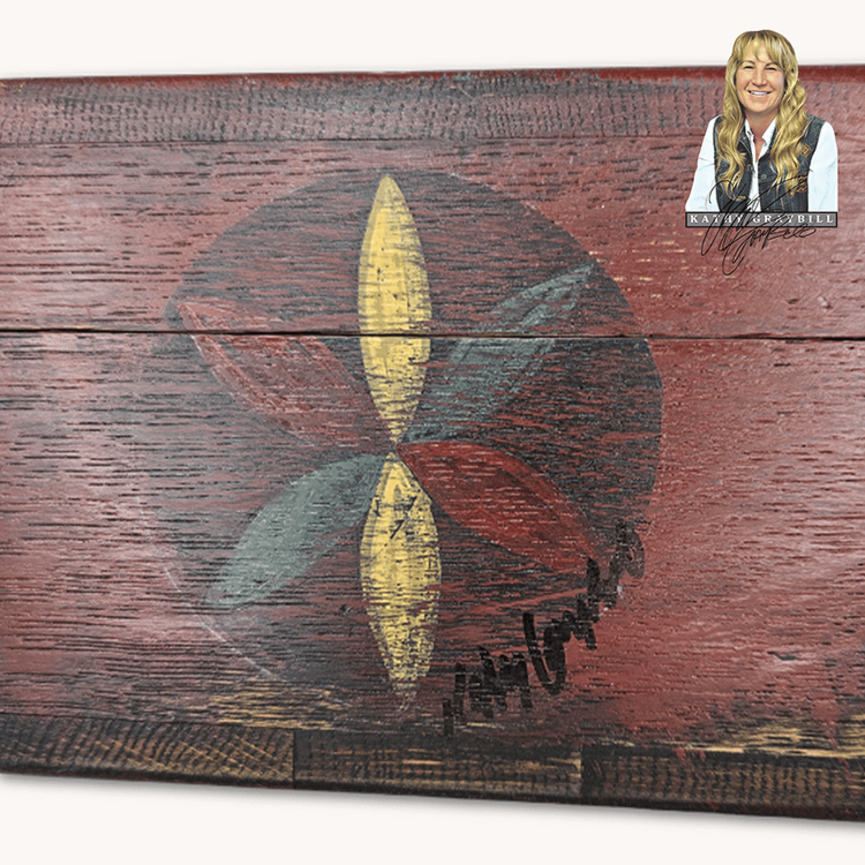 Kathy Graybill Hand Painted Antique Red Box with Working Key - 5.5" x 14.25" x 8.75"