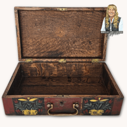 Kathy Graybill Hand Painted Antique Red Box with Working Key - 5.5" x 14.25" x 8.75"
