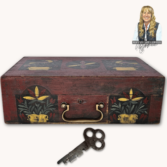 Antique Red Box with Working Key - 14.5" Long