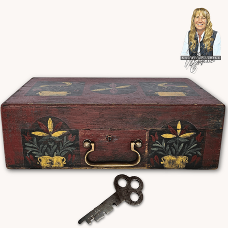 Antique Red Box with Working Key - 14.5" Long