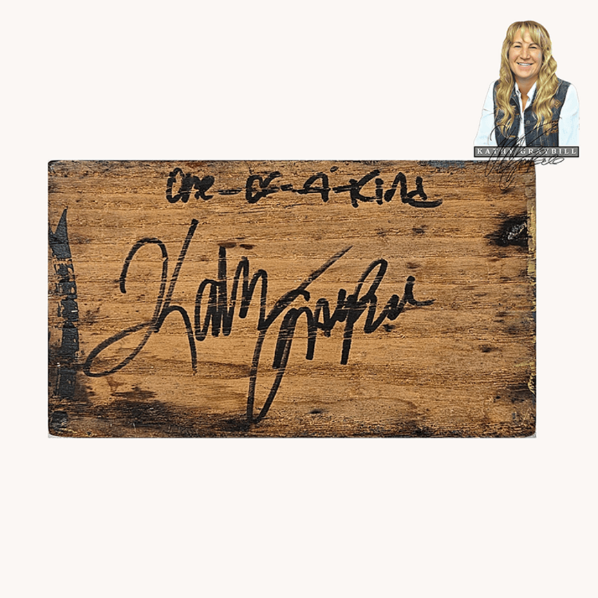 Kathy Graybill Hand Painted Antique Mustard Box House with Trees - 4.25" T x  5.5" W x 3.25" D