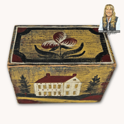 Kathy Graybill Hand Painted Antique Mustard Box House with Trees - 4.25" T x  5.5" W x 3.25" D